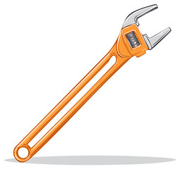 Adjustable orange colored wrench tool used for mechanical repairs and adjustments