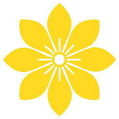 Stylized Yellow Flower with Geometric Center Rays Eight Petals Blossom Decoration Nature Icon Illustration