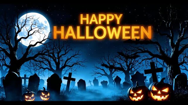 Glowing pumpkins and a scary Happy Halloween sign