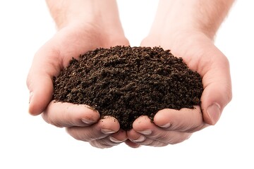 Hands gently cupping rich dark soil, symbolizing growth, nurture, and the foundation of life, perfect for gardening or environmental themes
