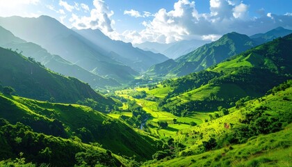 Obraz premium Circular Sculpture in Park with Symmetric Frame Clear Blue Sky and Mountain Backdrop Serene Outdoor Greenery Scenic Open Space Design Aesthetic