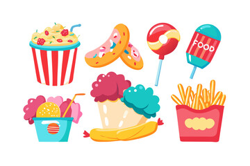 Colorful cartoon set of fast food illustration