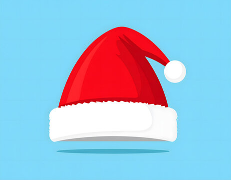 Classic Red Santa Hat Illustration on Bright Blue Background