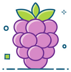 Stylized illustration of a vibrant purple berry cluster with green leaves and abstract decorative elements