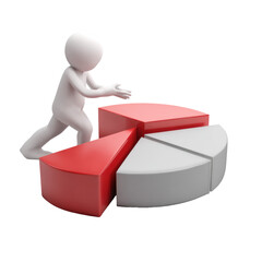 Person pushing pie chart pieces on transparent background