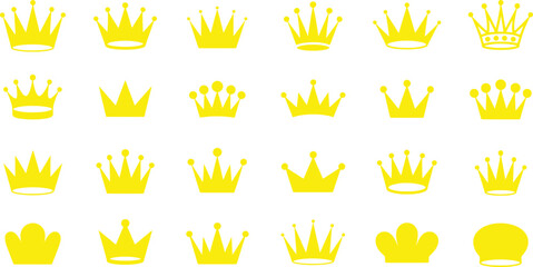 Collection of Yellow Crown Icons on a White Background © Khalek