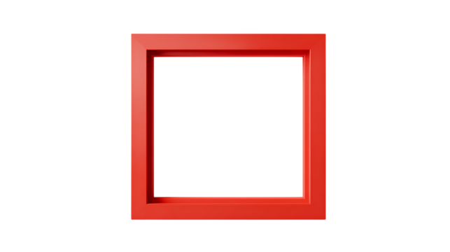 A vibrant red square frame isolated on transparent background, perfect for display