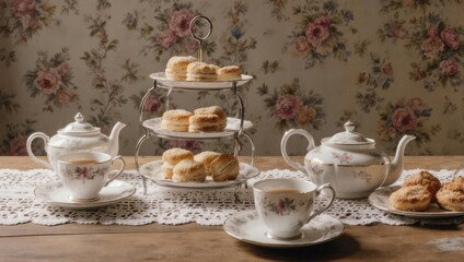 Fototapeta premium Traditional English Afternoon Tea with Scones and Cream.