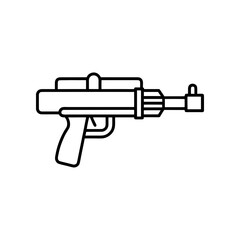 Outline drawing of a submachine gun on transparent background