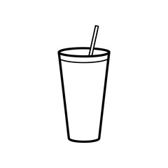Outline of a cup with a straw inside on transparent background