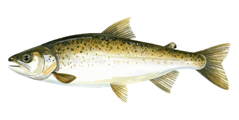 Fototapeta premium Watercolor Illustration of Wild Alaskan Pollock Fish