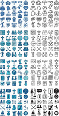 Fototapeta premium Comprehensive collection of sports and recreation themed icons in various styles.