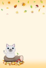 落ち葉とネコの背景〈ハガキ〉　F-2