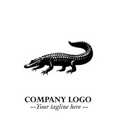 Black and White Crocodile Logo in Minimalist Modern Vector Design for Branding and Creative Identity