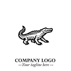 Black and White Crocodile Logo in Minimalist Modern Vector Design for Branding and Creative Identity