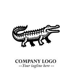 Black and White Crocodile Logo in Minimalist Modern Vector Design for Branding and Creative Identity