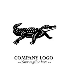 Black and White Crocodile Logo in Minimalist Modern Vector Design for Branding and Creative Identity