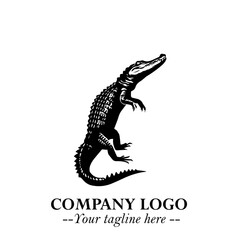 Black and White Crocodile Logo in Minimalist Modern Vector Design for Branding and Creative Identity