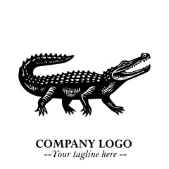 Black and White Crocodile Logo in Minimalist Modern Vector Design for Branding and Creative Identity
