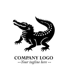 Black and White Crocodile Logo in Minimalist Modern Vector Design for Branding and Creative Identity