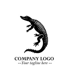 Black and White Crocodile Logo in Minimalist Modern Vector Design for Branding and Creative Identity