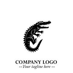 Black and White Crocodile Logo in Minimalist Modern Vector Design for Branding and Creative Identity