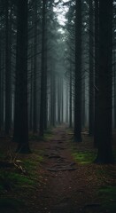 Obraz premium Mysterious Forest Path in Fog.