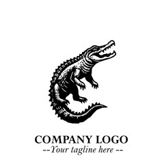 Black and White Crocodile Logo in Minimalist Modern Vector Design for Branding and Creative Identity
