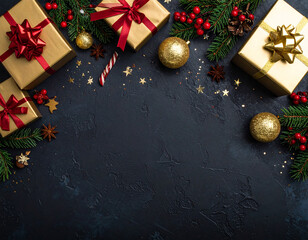 クリスマス　黒背景　高級感のあるカード