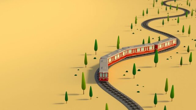 An animation of a red train running along the tracks. 
It runs endlessly, without stopping.