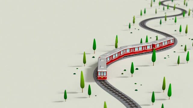 An animation of a red train running along the tracks. 
It runs endlessly, without stopping.