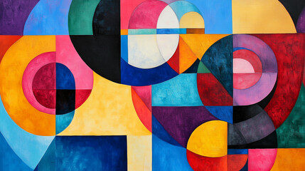 Abstract colorful geometric painting with circles and blocks