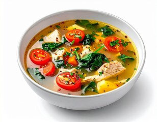 Warm Bowl of Chicken Soup with Spinach and Tomatoes