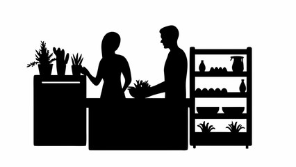 silhouettes of people in the garden