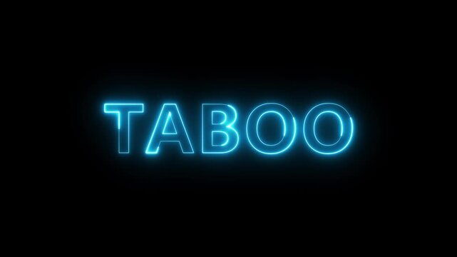 Neon Taboo text animation. Neon glowing text on black background.