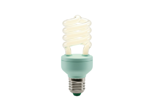 Energy-efficient light bulb isolated on white, compact fluorescent lamp with a green base for eco-friendly lighting solutions