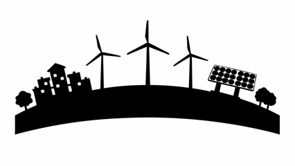 silhouette of wind turbine and windmill