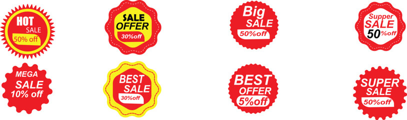 set of discount sale tags For best sale ,hot offer ,supper offer 10%,50%,5%,30% off.