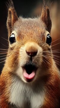Cute squirrel shows excitement in close-up shot during an afternoon in the forest