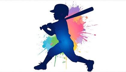 Silhouette of a young baseball player in action