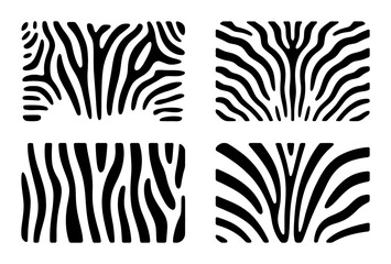 Four Distinct Zebra Stripe Patterns on White Background