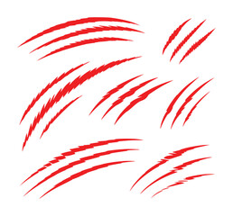 Red Claw Marks and Scratches on White Background