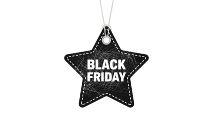 Black friday star tag with distressed texture, isolated on transparent background