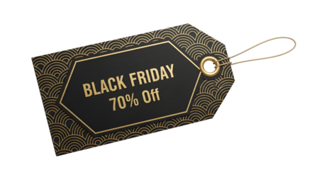 Black friday 70 off sale tag with art deco pattern, isolated on transparent background