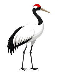 Naklejka premium A detailed illustration of a crane with red head, long legs, and white feathers