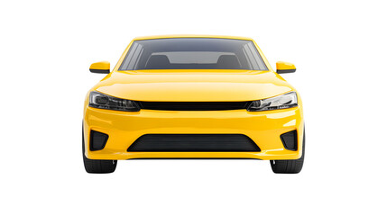 Front View of a Yellow Sedan Car on White Background isolated on a transparent background