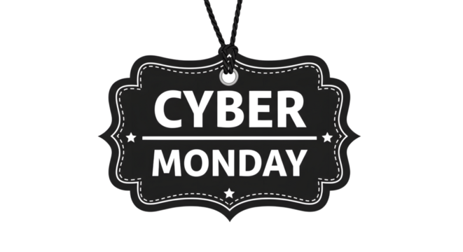 Cyber monday sale tag, isolated on transparent background