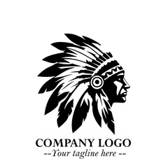 Black and White Tribal Chief Logo Symbol in Bold Traditional Vector Design for Cultural Identity
