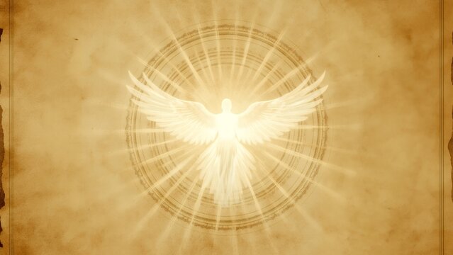 Radiant Angelic Figure with Wings on Aged Parchment. - Powered by Adobe