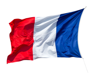 A three-color rectangular cloth blowing in the wind against a black background